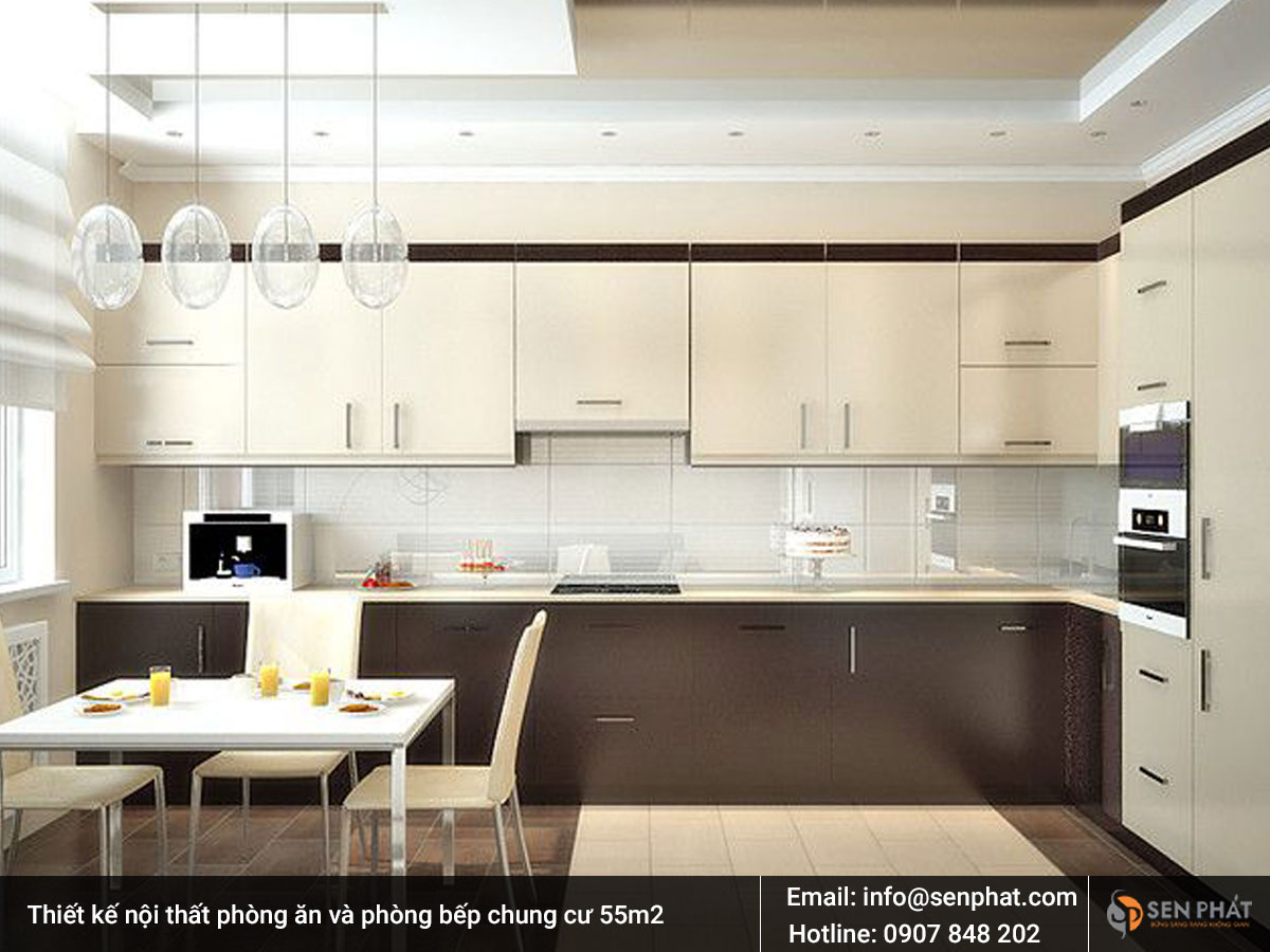 Thiết kế nội thất phòng ăn và phòng bếp chung cư 55m2