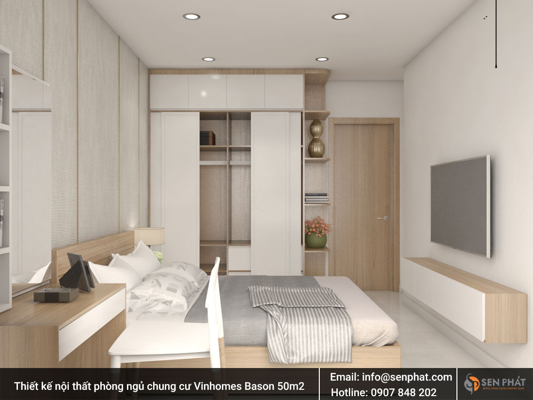 Thiết kế nội thất phòng ngủ chung cư Vinhomes Bason 50m2
