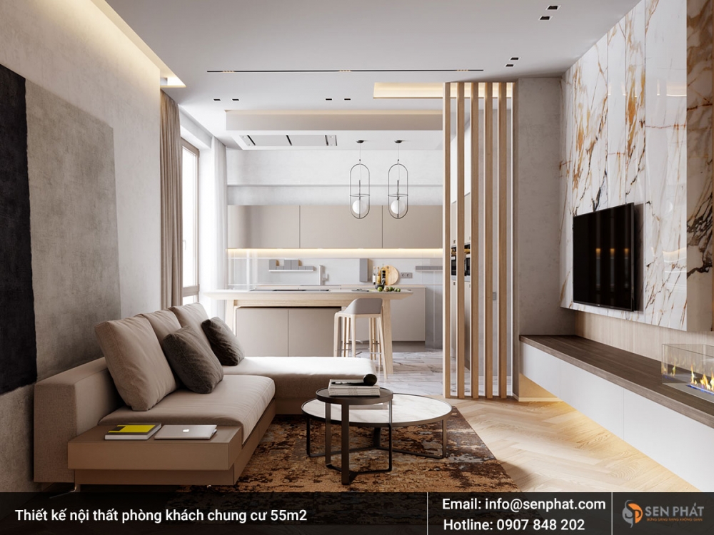 Thiết kế nội thất chung cư 55m2 theo phong cách hiện đại