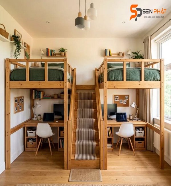 Giường tầng gỗ c&ocirc;ng nghiệp &ndash; &ldquo;Ăn gian&rdquo; diện t&iacute;ch, nh&acirc;n đ&ocirc;i kh&ocirc;ng gian