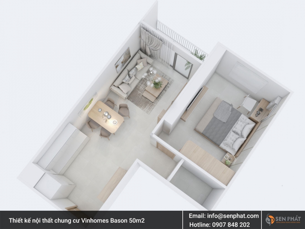 Thiết kế, thi công nội thất căn hộ, chung cư Vinhomes Bason diện tích 50m2 Quận 1 TPHCM